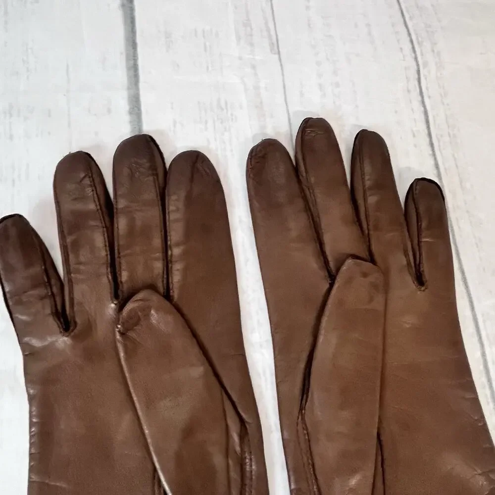 Set of 2 Women's Brown Italian Leather Vintage Gloves size 7.5 Driving Dinner